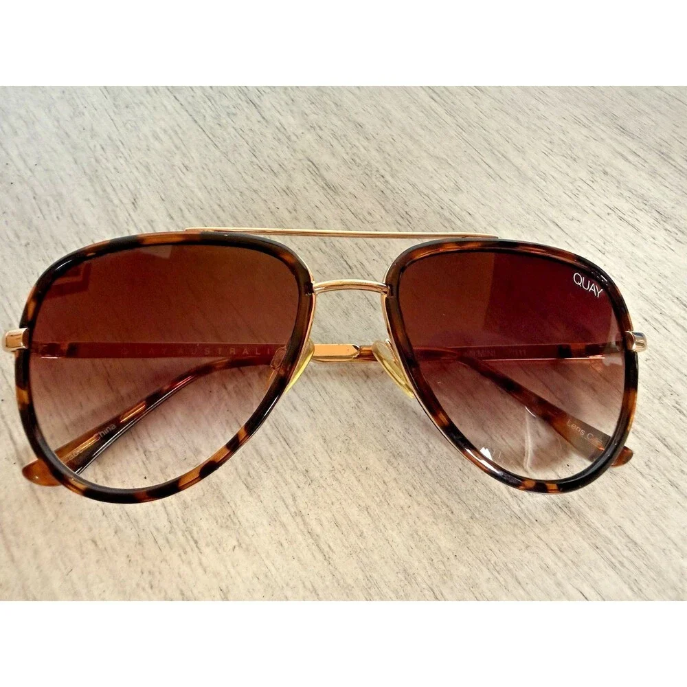 Quay All In Mini Aviator Sunglasses Tortoise Gold Frame Brown Gradient Lenses
